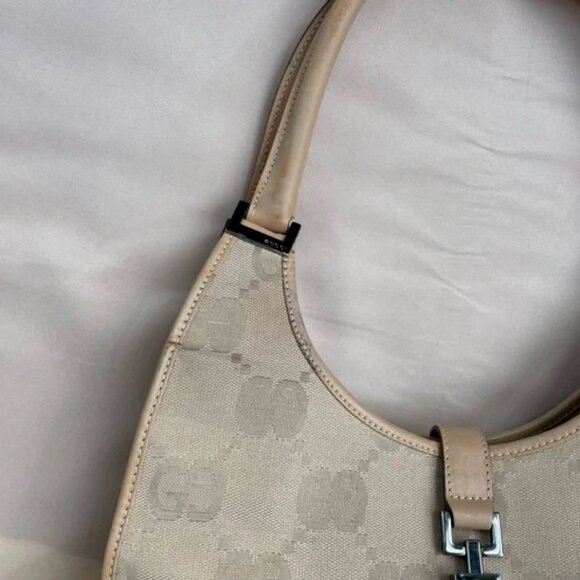 Gucci Vintage Large Logo Monogram Jackie Shoulder Hobo Bag in Beige Cream - Picture 11 of 16